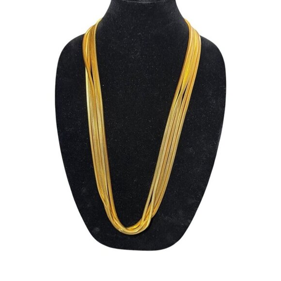 Ingrid Cusson gold snake chain 5 strand multi layer long necklace 35" vintage - Picture 10 of 10